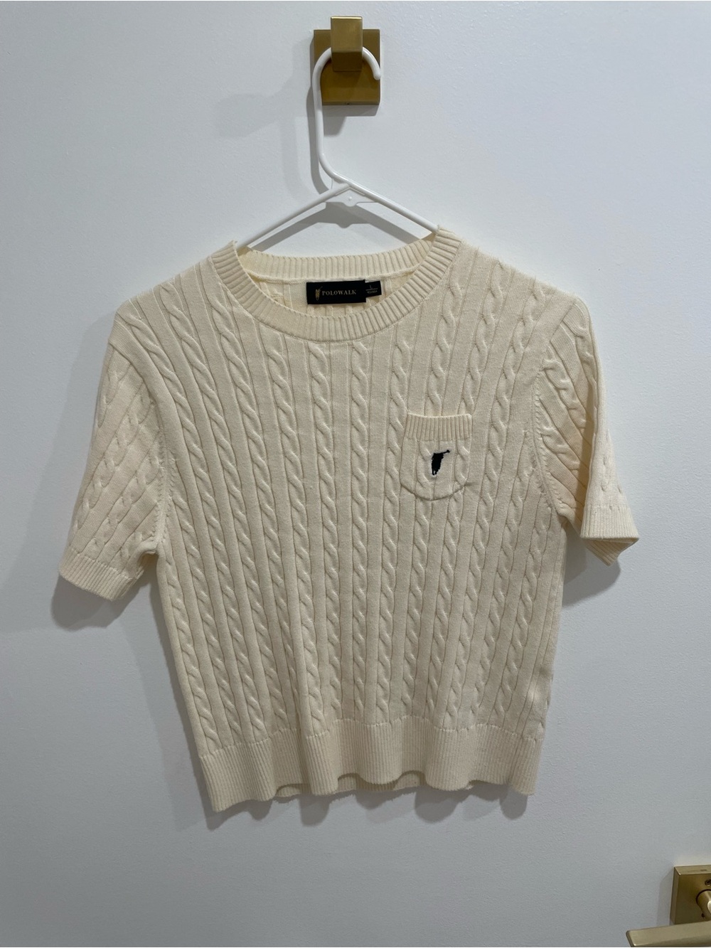 Cream Cable-Knit Short Sleeve Sweater